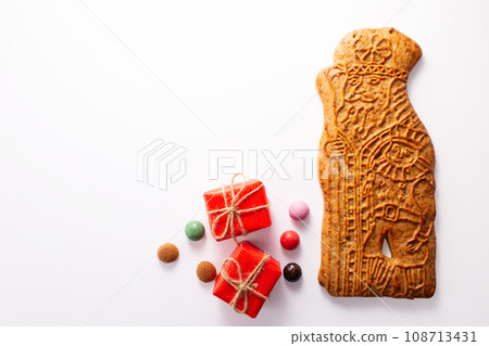 SSt. Nicolas biscuite, traditional dutch cookies, on white background. 5th December holiday in the Netherlands 108713431