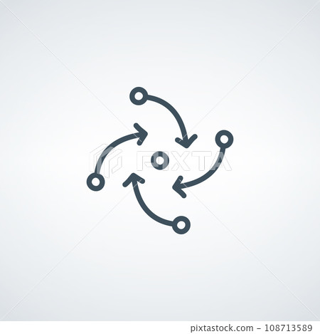 meeting circle icon, 4 arrows, center point linear icon. navigation to epicenter. Stock vector illustration isolated on white background. 108713589