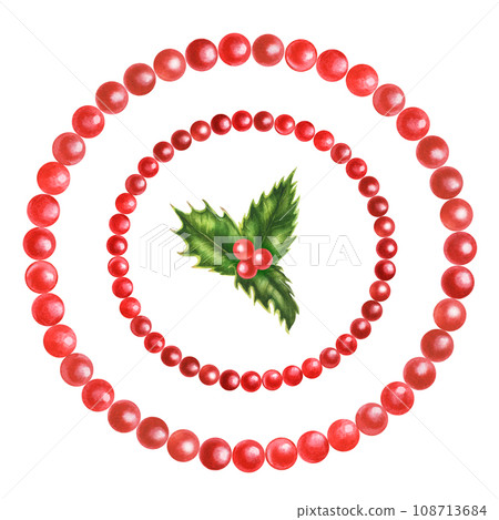 Christmas watercolor holly branches, leaves and berries for New Year illustration, invitations, post cards. banners and frames Christmas watercolor holly branches, leaves and berries for New Year illustration, invitations, post cards. banners and frames 108713684