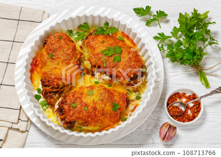 baked chicken breasts with french onion, cheese baked chicken breasts with french onion, cheese 108713766