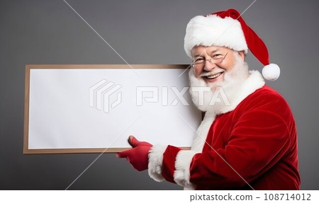 Santa's Special: Joyful Claus with Blank Promo Banner. Generative ai 108714012