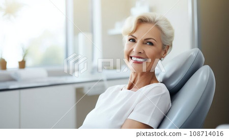 Confident Smile: Woman in a Dental Chair. Generative ai 108714016