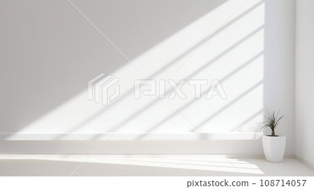 Sunlit White Wall with Minimalist Shadow. Generative ai 108714057