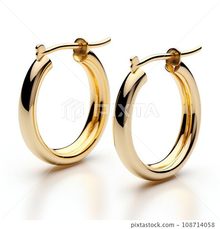 Golden Allure: Hoop Earrings Spotlight Isolated on White Background. Generative ai 108714058