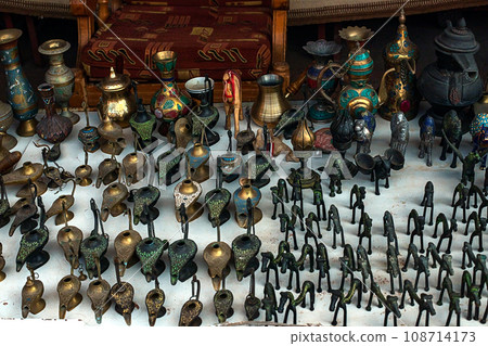 Close-up of souvenirs at an open-air store located along the Siq Canyon in Petra, Jordan 108714173