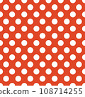 OLGA (1979) "polka dots" textile seamless pattern. Late 1970s fashion style, fabric print (bright red backdrop with white dots). 108714255