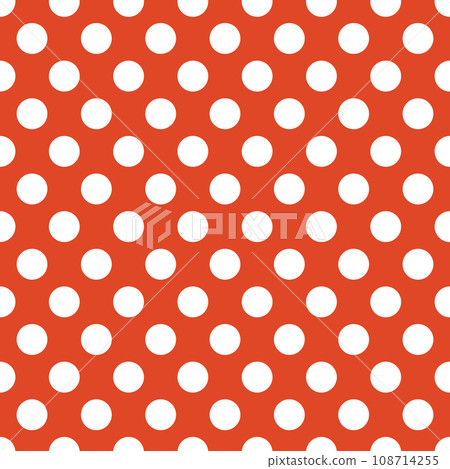 OLGA (1979) "polka dots" textile seamless pattern. Late 1970s fashion style, fabric print (bright red backdrop with white dots). OLGA (1979) "polka dots" textile seamless pattern. Late 1970s fashion style, fabric print (bright red backdrop with white dots). 108714255