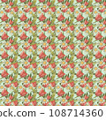 Pattern of tulips and daisies on a light green background. 108714360