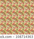 Pattern of tulips and daisies on a light orange background. 108714363
