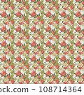 Pattern of tulips and daisies on a light pink background. 108714364