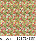 Pattern of tulips and daisies on a green background. 108714365