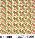 Pattern of tulips and daisies on a light yellow background. 108714366