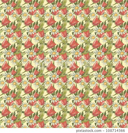 Pattern of tulips and daisies on a light yellow background. Pattern of tulips and daisies on a light yellow background. 108714366