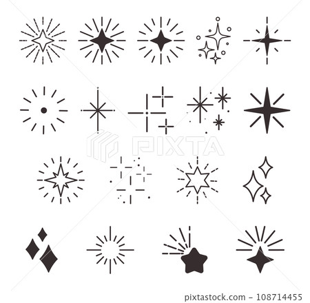 Twinkling Stars Icons Collection. Black And White Celestial Objects, Shimmering Star Symbols, Flare Effects Twinkling Stars Icons Collection. Black And White Celestial Objects, Shimmering Star Symbols, Flare Effects 108714455