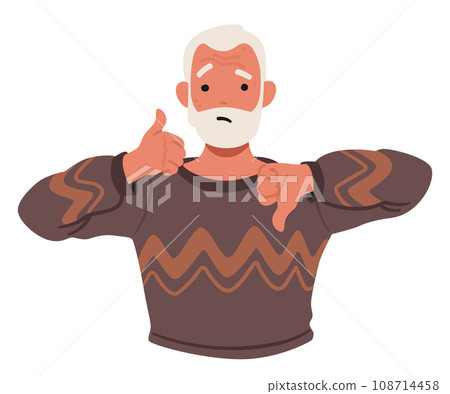 Senior Man Expressed Strong Disapproval With A Definitive Thumb Down Gesture. Character Revealing Dissatisfaction 108714458