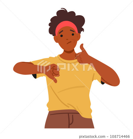 Woman Expresses Her Disapproval By Firmly Pointing Her Thumb Downward, Her Face Displaying Clear Dissatisfaction Woman Expresses Her Disapproval By Firmly Pointing Her Thumb Downward, Her Face Displaying Clear Dissatisfaction 108714466