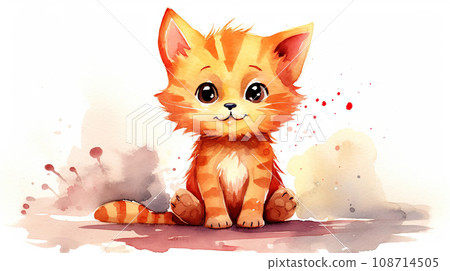 Cute red kitten . A kind striped pet. Watercolor illustration. 108714505