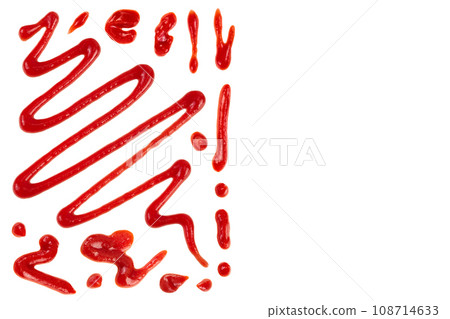 Red tomato sauce or ketchup isolated on white background . Top view with copy space for your text. Flat lay 108714633