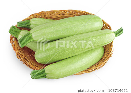 zucchini or marrow isolated on white background with clipping path and full depth of field. Top view. Flat lay zucchini or marrow isolated on white background with clipping path and full depth of field. Top view. Flat lay 108714651