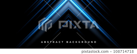 Blue abstract arrows on a wide black background banner. 108714718