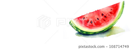 Watermelon slice on white. Ripe red watermelon on a horizontal background with space for text. 108714749