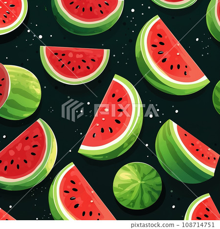 Watermelon pattern. Watermelon on a black background. 108714751