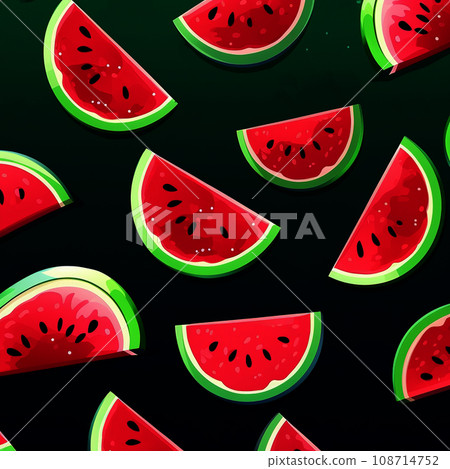 Watermelon pattern on black background 108714752