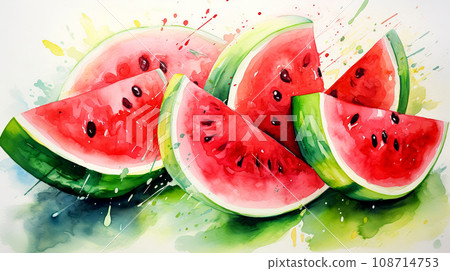 Watermelon slices watercolor painting. Watermelon slices watercolor painting. 108714753