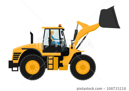 operator driving a small yellow front loader 108715218