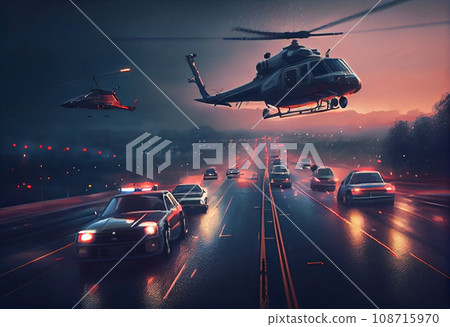 A chase after a racer with the police trailing behi A chase after a racer with the police trailing behi 108715970