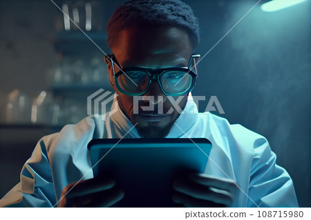 Concentrated scientist working with tablet in laboratory 108715980