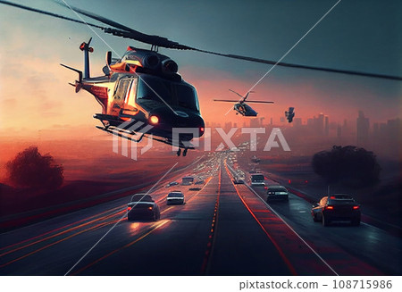 A chase after a racer with the police trailing behi A chase after a racer with the police trailing behi 108715986