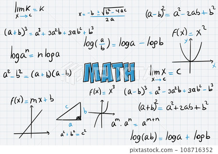 Math exercises, formulas and equations for calculus, algebra with grid sheet background 108716352