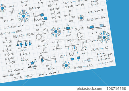 Calculus Equations, Algebra, Organic Chemistry, Chemical Reactions, Chemical Elements, Physics, Rectilinear Motion, Statics, Electromagnetism, Frictional Force, Energy, with Grid Sheet 108716368