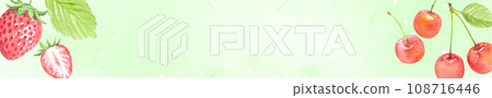 Fruit banner drawn in watercolor: strawberries and cherries 108716446