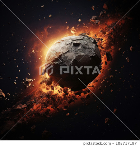 Cataclysmic Meteor Impact Ignites a Fiery Storm in Space's Silent Expanse. AI generation 108717197