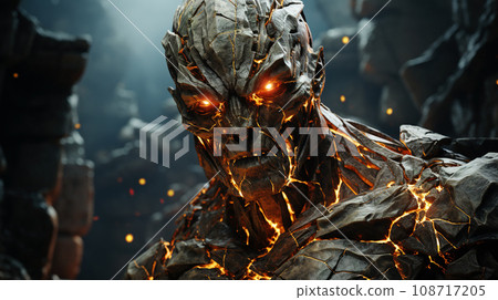 A Stone Titan Awakens Amidst Darkened Ruins. AI generation 108717205