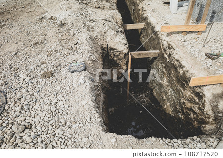 Excavation for residential land development and drainage pipe construction - Matte texture 108717520