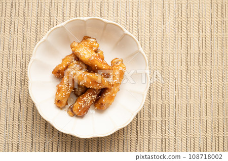 Homemade chicken wings boiled in sweet and spicy sauce Homemade chicken wings boiled in sweet and spicy sauce 108718002