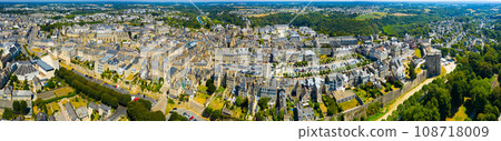 Panoramic view of walled Breton town of Dinan, France 108718009