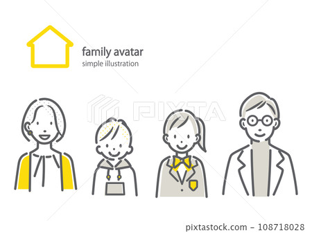 Middle generation family of four - simple and stylish line drawing illustration 108718028