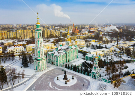 View from drone of Tambov Transfiguration Cathedral on winter day 108718102