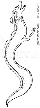 A simple line drawing of a climbing dragon 108718528