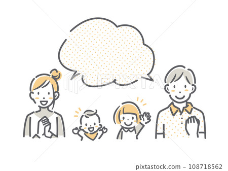 A happy young family of four - simple and stylish line drawing illustration A happy young family of four - simple and stylish line drawing illustration 108718562