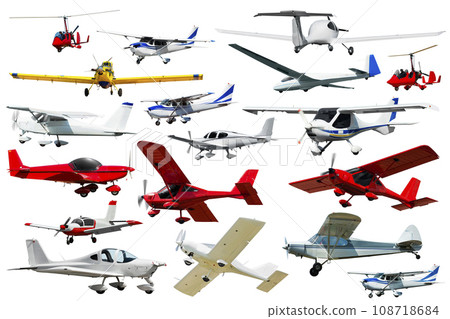 Aircraft, gliders and gyroplanes on white background Aircraft, gliders and gyroplanes on white background 108718684