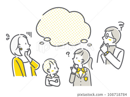 A troubled middle-generation family of four - simple and stylish line drawing illustration 108718784