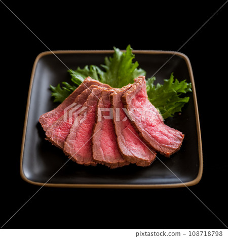 烤牛肉，扇形，瘦肉，俯視圖，黑色 108718798