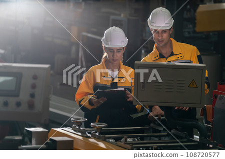 Professional quality control inspector conduct safety inspection. Exemplifying Professional quality control inspector conduct safety inspection. Exemplifying 108720577