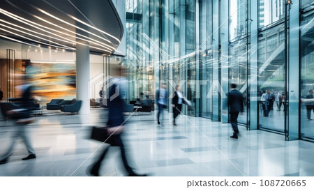 People rushing in office lobby with motion blur 108720665