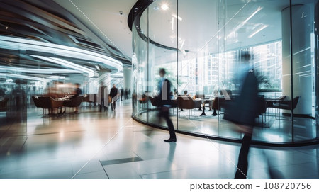 People rushing in office lobby with motion blur People rushing in office lobby with motion blur 108720756